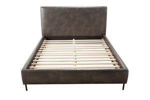Alpine Furniture Sophia Gray Faux Leather Platform Bed With Tall Padded Headboard, Metal Legs, No Box Spring Needed 6902Q-GRY