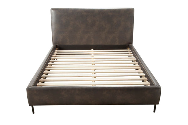 Alpine Furniture Sophia Gray Faux Leather Platform Bed With Tall Padded Headboard, Metal Legs, No Box Spring Needed 6902Q-GRY