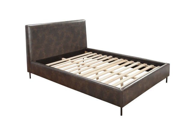 Alpine Furniture Sophia Gray Faux Leather Platform Bed With Tall Padded Headboard, Metal Legs, No Box Spring Needed 6902Q-GRY