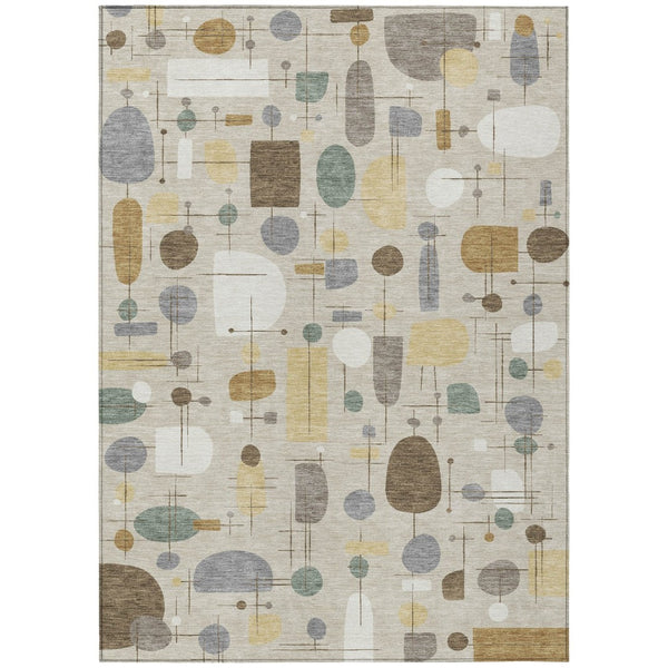 HomeRoots 10' Modern Geometric Area Rug in Beige, Brown, and Gray - Washable, Durable for Indoor & Outdoor Use 690200