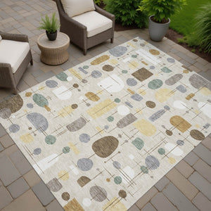 HomeRoots 10' Modern Geometric Area Rug in Beige, Brown, and Gray - Washable, Durable for Indoor & Outdoor Use 690200