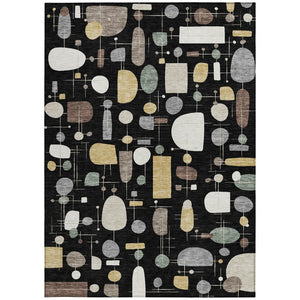 HomeRoots 5' Geometric Washable Area Rug in Black, Brown & Gray - Stylish, Durable for Indoor & Outdoor Use 690202