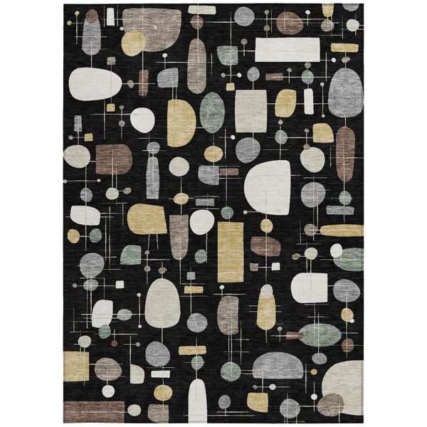 HomeRoots 5' Geometric Washable Area Rug in Black, Brown & Gray - Stylish, Durable for Indoor & Outdoor Use 690202
