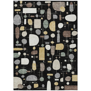 HomeRoots 5' Geometric Washable Area Rug in Black, Brown & Gray - Stylish, Durable for Indoor & Outdoor Use 690202