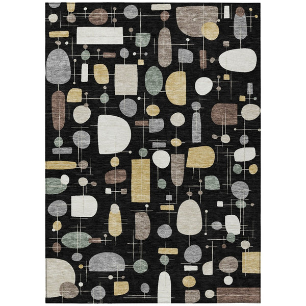 HomeRoots 5' Geometric Washable Area Rug in Black, Brown & Gray - Stylish, Durable for Indoor & Outdoor Use 690202
