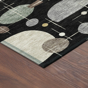 HomeRoots 8' Modern Geometric Round Washable Area Rug in Black, Brown & Gray - Indoor/Outdoor Versatility! 690203