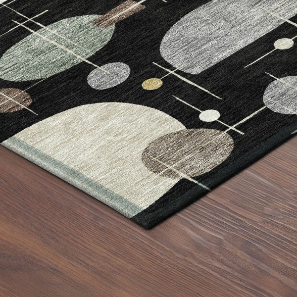 HomeRoots 8' Modern Geometric Round Washable Area Rug in Black, Brown & Gray - Indoor/Outdoor Versatility! 690203