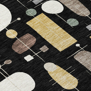 HomeRoots 8' Modern Geometric Round Washable Area Rug in Black, Brown & Gray - Indoor/Outdoor Versatility! 690203