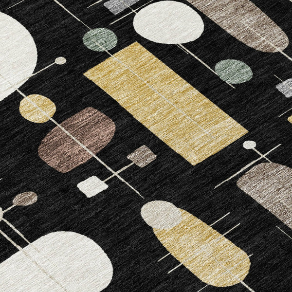 HomeRoots 8' Modern Geometric Round Washable Area Rug in Black, Brown & Gray - Indoor/Outdoor Versatility! 690203