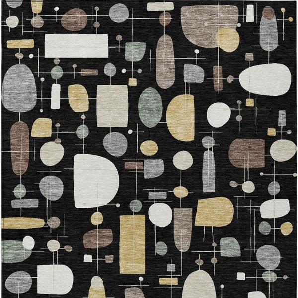 HomeRoots 8' X 10' Stylish Black, Brown & Gray Geometric Area Rug - Washable, Durable for Indoor & Outdoor Use 690204