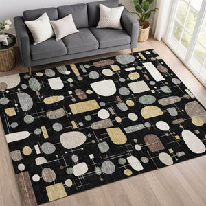 HomeRoots 8' X 10' Stylish Black, Brown & Gray Geometric Area Rug - Washable, Durable for Indoor & Outdoor Use 690204