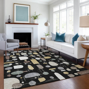 HomeRoots 8' X 10' Stylish Black, Brown & Gray Geometric Area Rug - Washable, Durable for Indoor & Outdoor Use 690204
