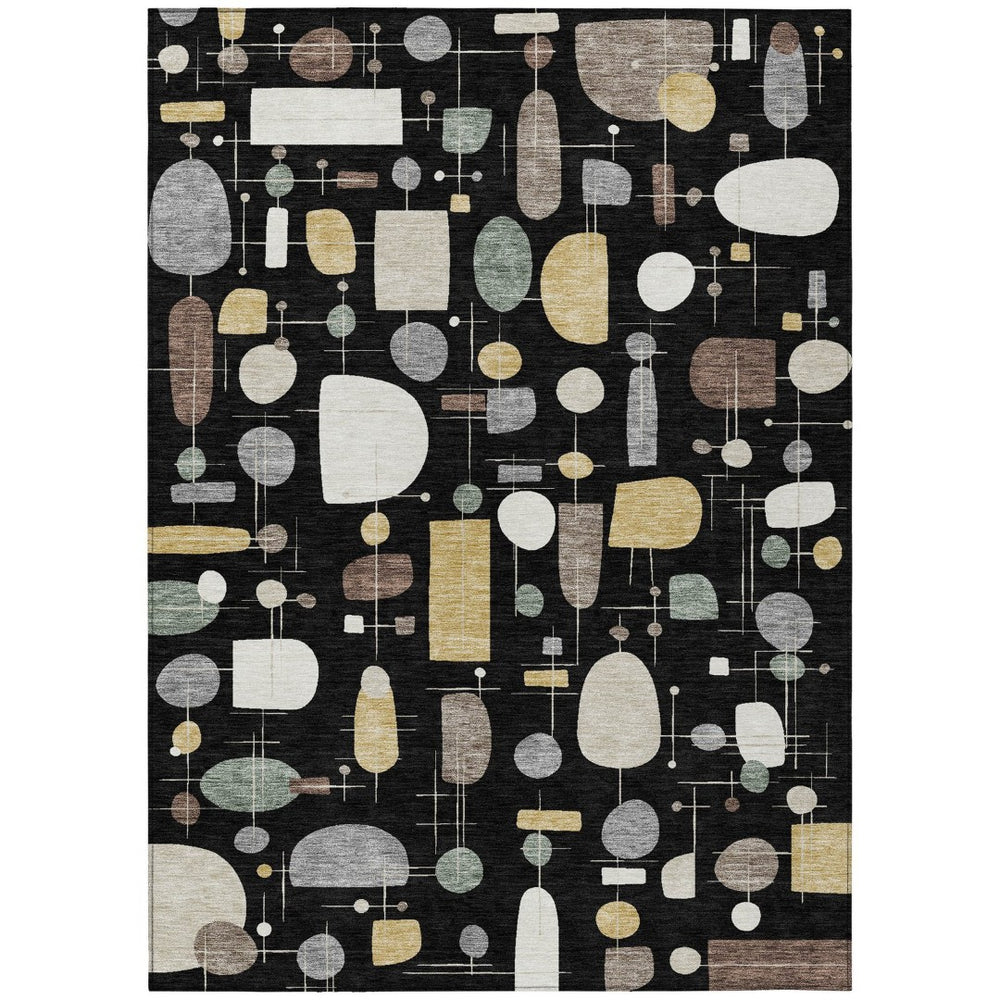 HomeRoots 9' Modern Geometric Washable Area Rug in Black, Brown & Gray - Durable Indoor/Outdoor Style! 690205