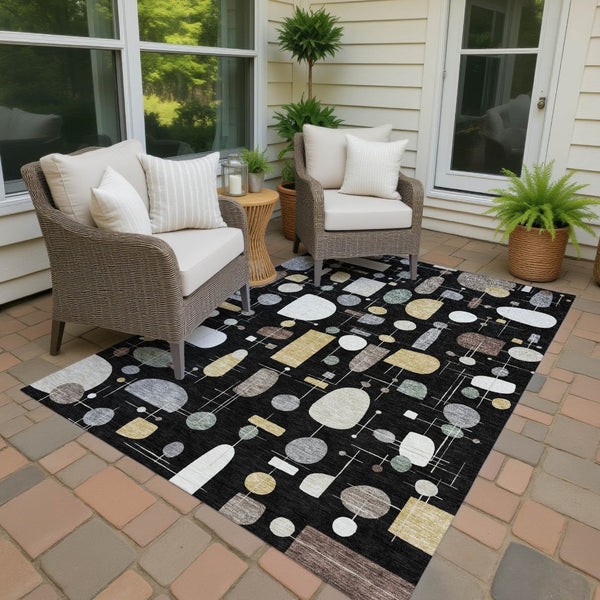 HomeRoots 10' Geometric Washable Indoor Outdoor Area Rug in Black, Brown & Gray - Durable, Stylish & Versatile 690206