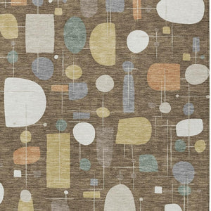 HomeRoots 5' X 8' Chocolate Brown & Gray Geometric Washable Area Rug - Durable, Stylish for Indoors & Outdoors 690208
