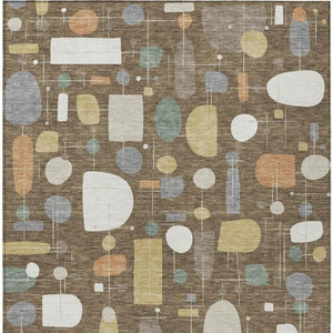 HomeRoots 5' X 8' Chocolate Brown & Gray Geometric Washable Area Rug - Durable, Stylish for Indoors & Outdoors 690208