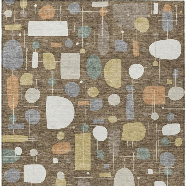HomeRoots 5' X 8' Chocolate Brown & Gray Geometric Washable Area Rug - Durable, Stylish for Indoors & Outdoors 690208