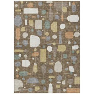 HomeRoots 5' X 8' Chocolate Brown & Gray Geometric Washable Area Rug - Durable, Stylish for Indoors & Outdoors 690208