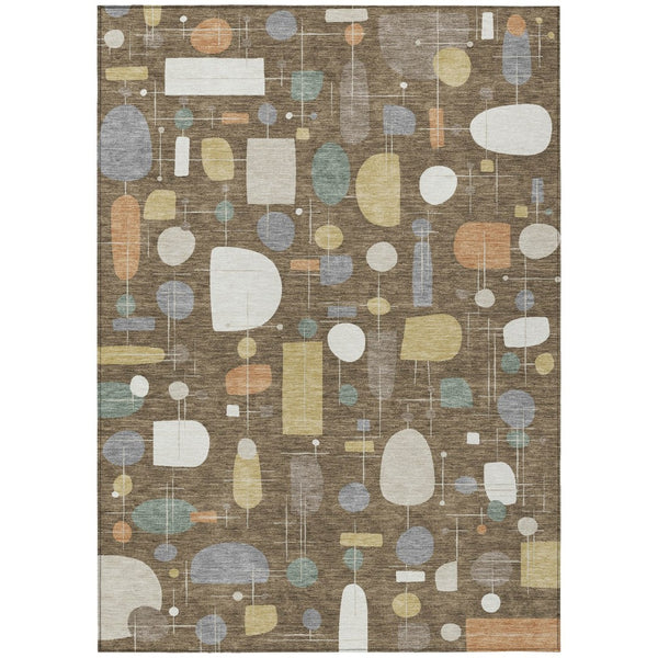 HomeRoots 5' X 8' Chocolate Brown & Gray Geometric Washable Area Rug - Durable, Stylish for Indoors & Outdoors 690208