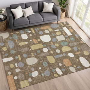 HomeRoots 5' X 8' Chocolate Brown & Gray Geometric Washable Area Rug - Durable, Stylish for Indoors & Outdoors 690208