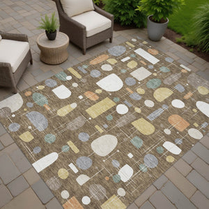 HomeRoots 5' X 8' Chocolate Brown & Gray Geometric Washable Area Rug - Durable, Stylish for Indoors & Outdoors 690208