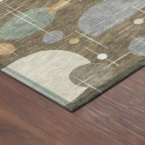 HomeRoots 8' Round Geometric Area Rug in Chocolate Brown & Gray - Washable, Durable for Indoor & Outdoor Use 690209