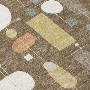 HomeRoots 8' Round Geometric Area Rug in Chocolate Brown & Gray - Washable, Durable for Indoor & Outdoor Use 690209