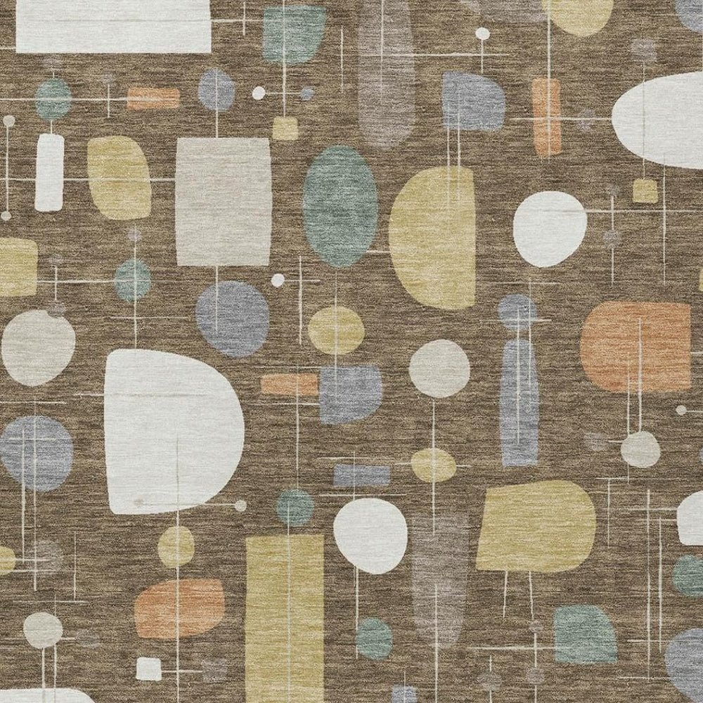 HomeRoots 8' X 10' Chocolate Brown & Gray Geometric Rug – Machine Washable, Durable for Indoor & Outdoor Use 690210