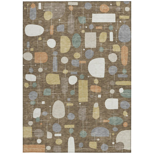 HomeRoots 8' X 10' Chocolate Brown & Gray Geometric Rug – Machine Washable, Durable for Indoor & Outdoor Use 690210