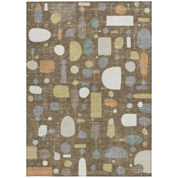 HomeRoots 8' X 10' Chocolate Brown & Gray Geometric Rug – Machine Washable, Durable for Indoor & Outdoor Use 690210
