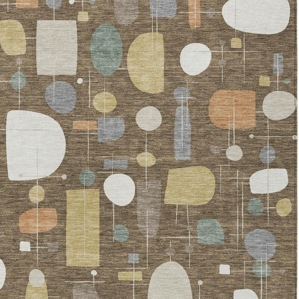 HomeRoots 10' X 14' Chocolate Brown & Gray Geometric Washable Area Rug for Indoor & Outdoor Versatility 690212