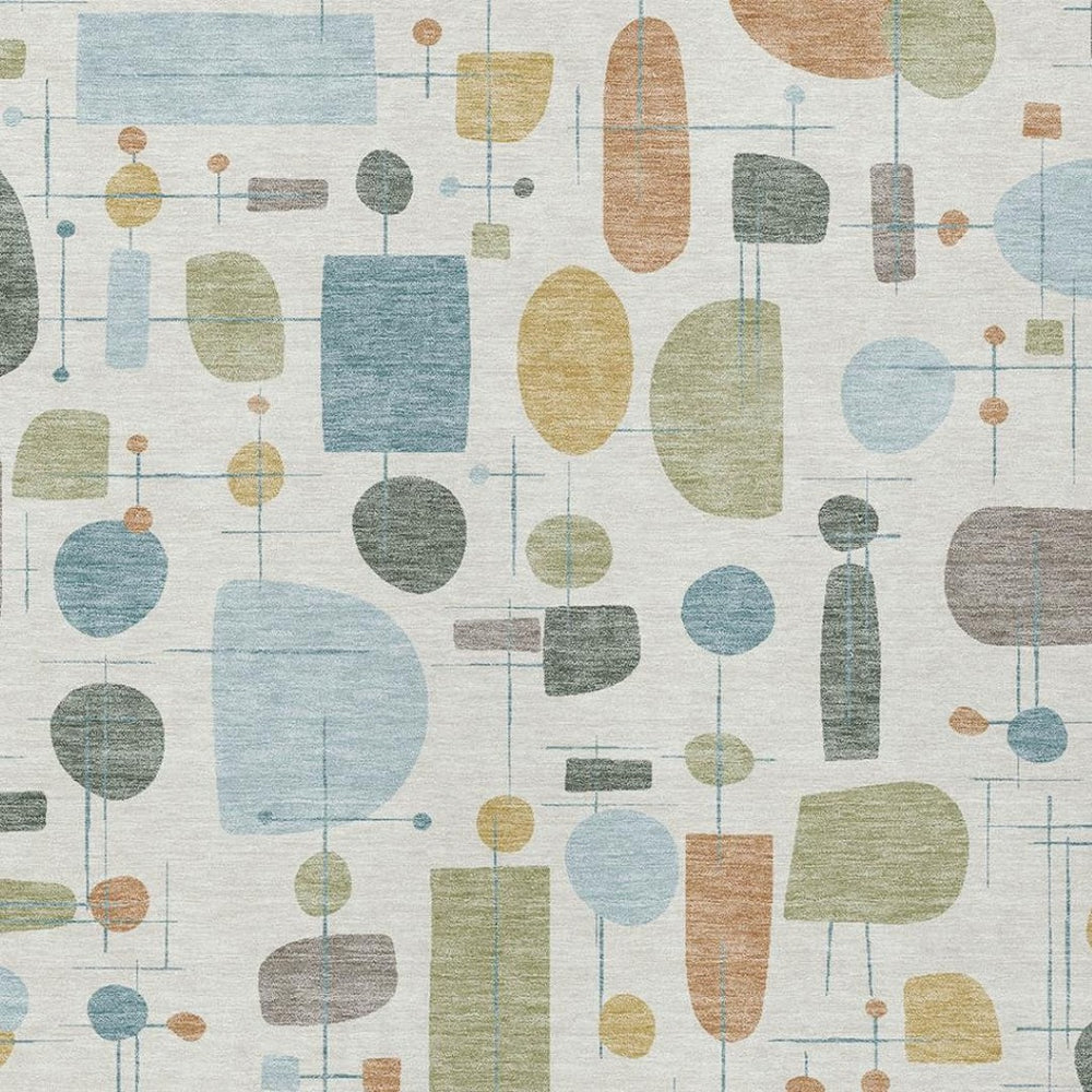 HomeRoots 5' Geometric Washable Area Rug in Ivory, Blue & Green - Durable for Indoor & Outdoor Use! 690214