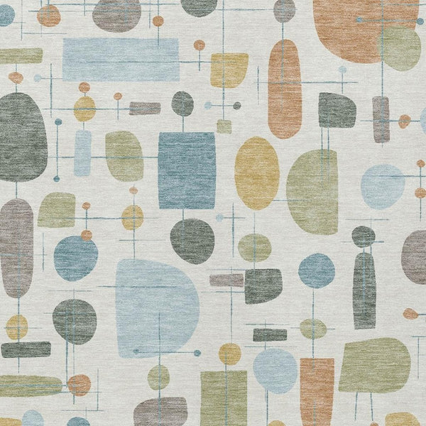 HomeRoots 8' Washable Ivory Blue & Green Geometric Area Rug – Durable Indoor/Outdoor Design for Modern Spaces 690216