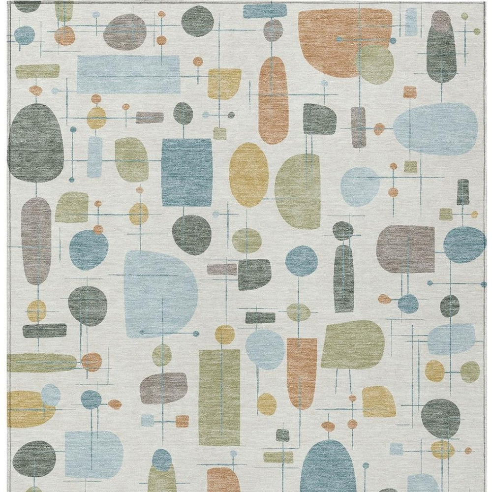 HomeRoots 9' X 12' Stylish Ivory Blue Green Geometric Washable Area Rug for Indoor & Outdoor Spaces 690217
