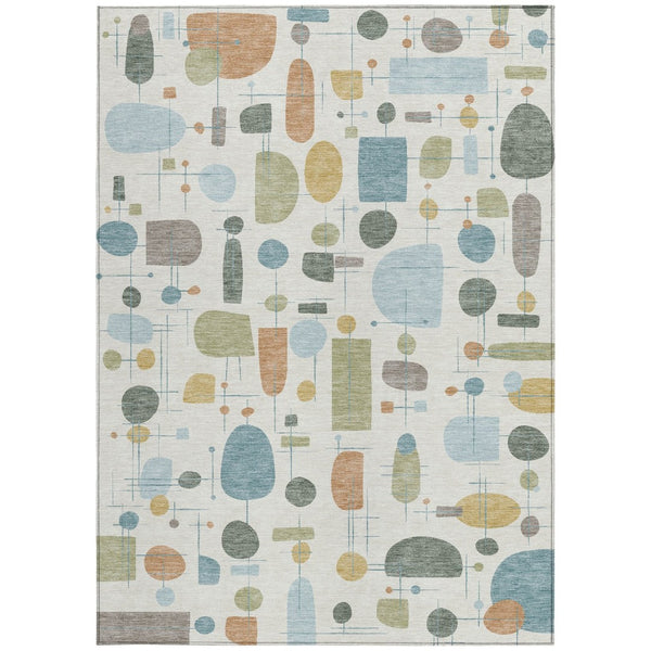 HomeRoots 9' X 12' Stylish Ivory Blue Green Geometric Washable Area Rug for Indoor & Outdoor Spaces 690217