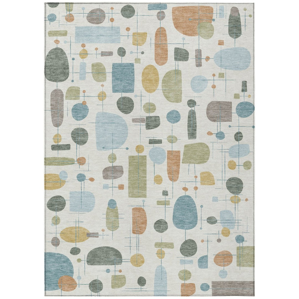 HomeRoots 9' X 12' Stylish Ivory Blue Green Geometric Washable Area Rug for Indoor & Outdoor Spaces 690217