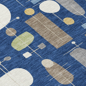 HomeRoots 8' Navy Blue Geometric Washable Area Rug - Stylish, Durable for Indoor/Outdoor Use, Easy Care! 690221
