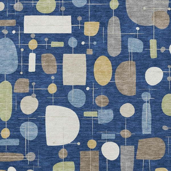 HomeRoots 8' X 10' Geometric Washable Area Rug in Navy Blue, Ivory & Brown – Perfect for Indoor & Outdoor Use! 690222
