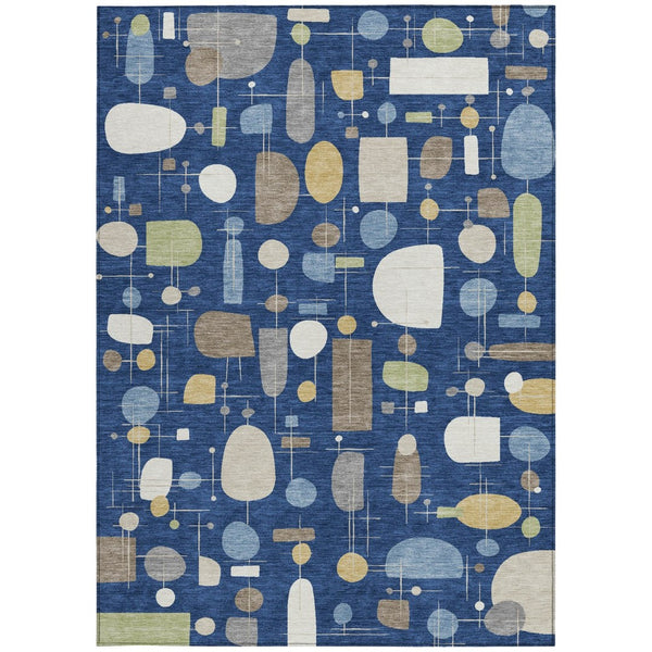 HomeRoots 9' Stylish Navy Blue, Ivory & Brown Geometric Washable Area Rug for Indoor & Outdoor Durability 690223