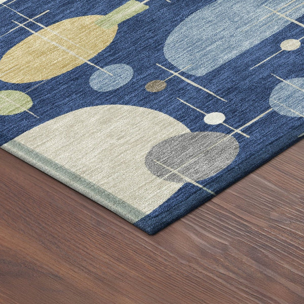 HomeRoots 9' Stylish Navy Blue, Ivory & Brown Geometric Washable Area Rug for Indoor & Outdoor Durability 690223
