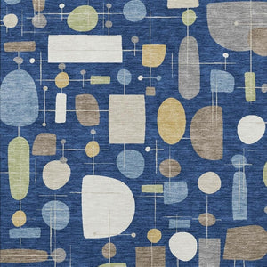 HomeRoots 10' X 14' Navy Blue Geometric Area Rug - Stylish Indoor/Outdoor, Washable, Stain Resistant & Durable 690224