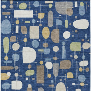 HomeRoots 10' X 14' Navy Blue Geometric Area Rug - Stylish Indoor/Outdoor, Washable, Stain Resistant & Durable 690224