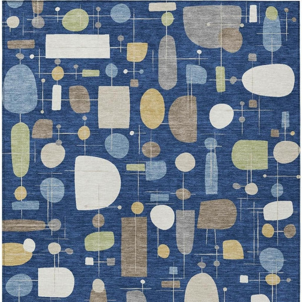 HomeRoots 10' X 14' Navy Blue Geometric Area Rug - Stylish Indoor/Outdoor, Washable, Stain Resistant & Durable 690224