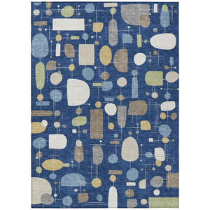 HomeRoots 10' X 14' Navy Blue Geometric Area Rug - Stylish Indoor/Outdoor, Washable, Stain Resistant & Durable 690224