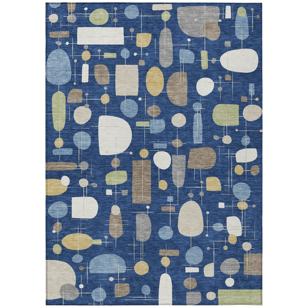 HomeRoots 10' X 14' Navy Blue Geometric Area Rug - Stylish Indoor/Outdoor, Washable, Stain Resistant & Durable 690224