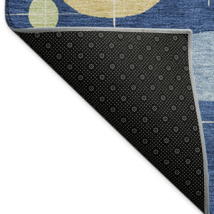 HomeRoots 10' X 14' Navy Blue Geometric Area Rug - Stylish Indoor/Outdoor, Washable, Stain Resistant & Durable 690224