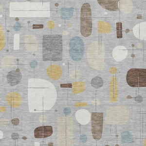 HomeRoots 5' X 8' Modern Silver Ivory Brown Geometric Washable Area Rug for Indoor & Outdoor Spaces 690226