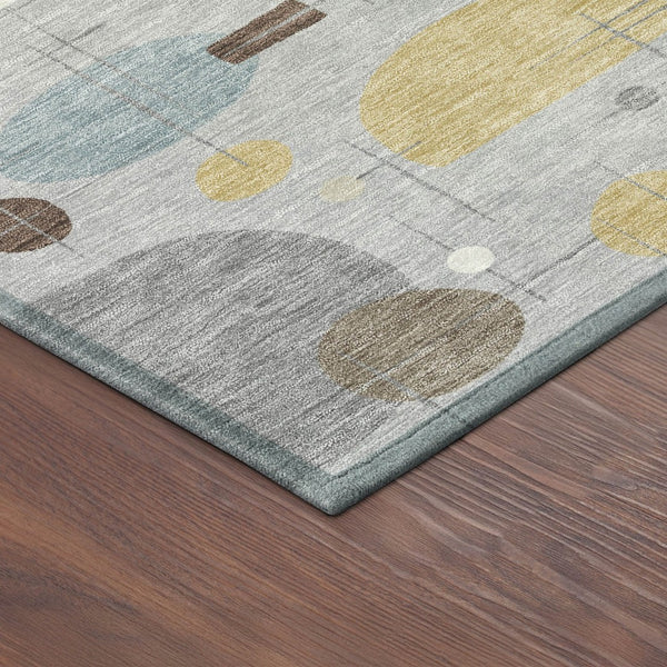 HomeRoots 8' Round Geometric Washable Area Rug in Silver, Ivory & Brown - Perfect for Indoor & Outdoor Use! 690227