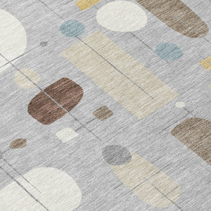 HomeRoots 8' Round Geometric Washable Area Rug in Silver, Ivory & Brown - Perfect for Indoor & Outdoor Use! 690227