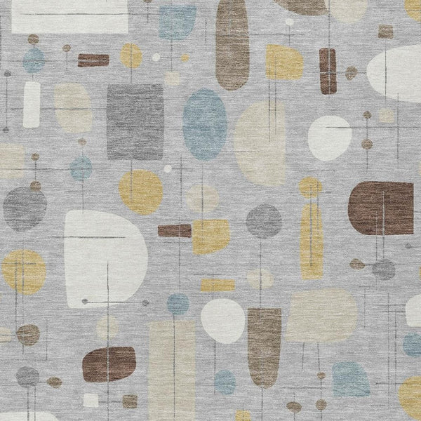 HomeRoots 8' X 10' Modern Geometric Washable Area Rug in Silver, Ivory & Brown – Perfect for Indoor/Outdoor Use! 690228